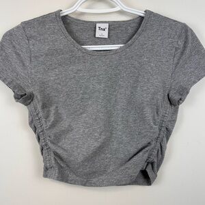 Aritzia TNA Ruched Crop Top Size S – Grey Fitted Cotton Tee